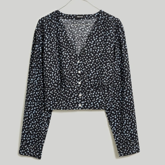 Madewell V-neck button front shirt fits XS blue floral EUC - Picture 3 of 8